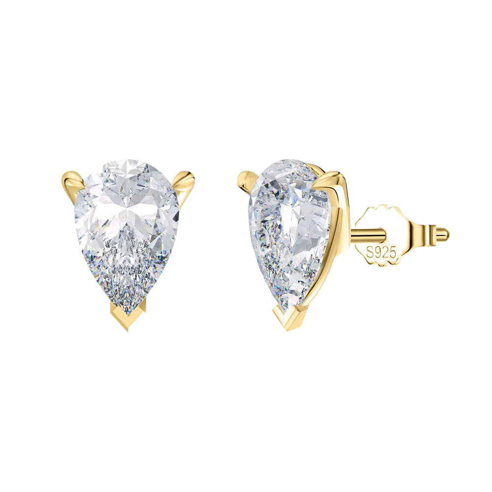 Aretes de Anabellé Jewerly con moissanita corte pera en plata de ley 925 bañada en oro