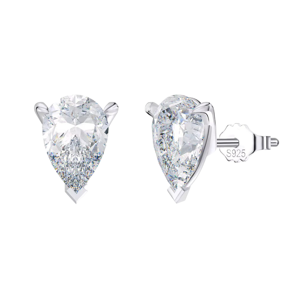 Aretes de moissanita corte pera Anabellé Jewerly en plata esterlina 925 con diseño de broquel brillante