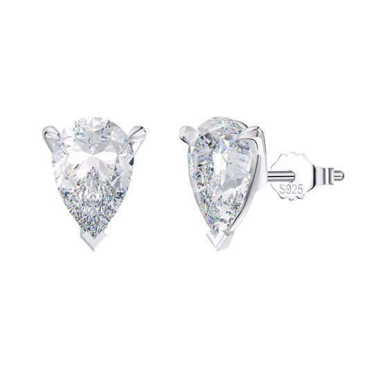Aretes de moissanita corte pera Anabellé Jewerly en plata esterlina 925 con diseño de broquel brillante
