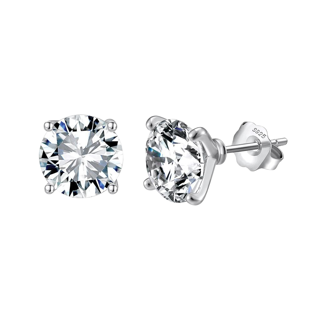 Pendientes Martini Studs de Anabellé Jewerly con moissanita redonda en plata de ley 925 y engaste de cuatro uñas.